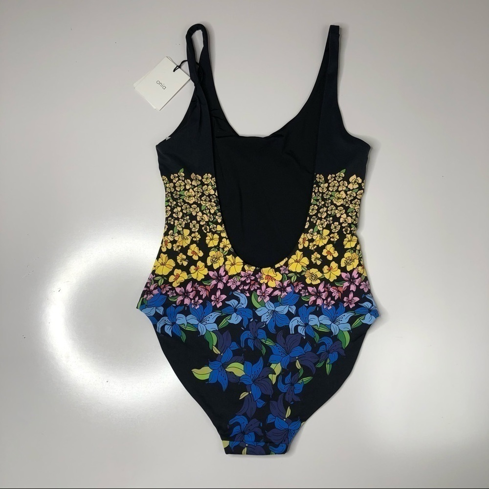 NEW Onia Rachel Floral Yellow Blue Pink Flower Black Stretchy One Piece Swimsuit - Picture 4 of 16